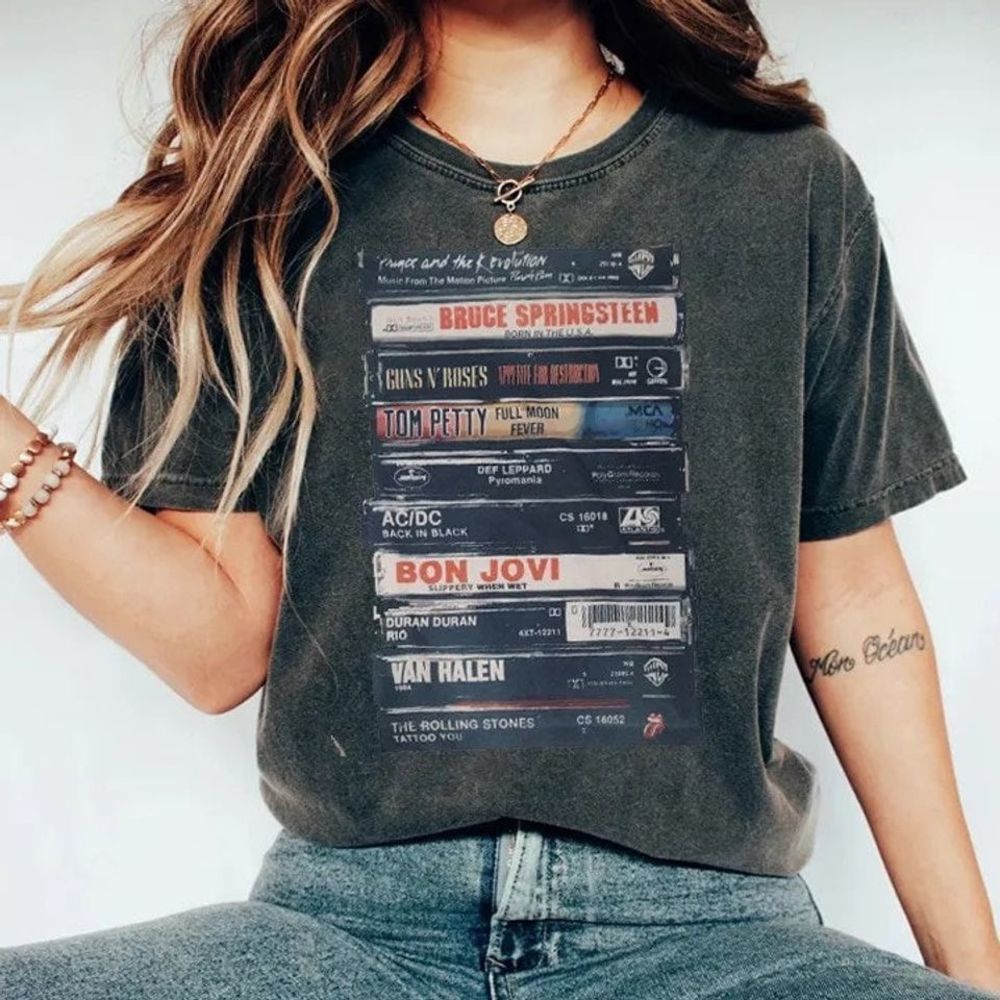 Rock Cassettes Tape Printed Tshirt Rock Bands Shirt
